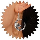 Andelaisi Boho Skeleton Moon Dangle Earrings Vintage Moon Skull Earrings Silver Crescent Bone Drop Earrings Gothic Skeleton Moon Statement Earrings Jewelry for Women