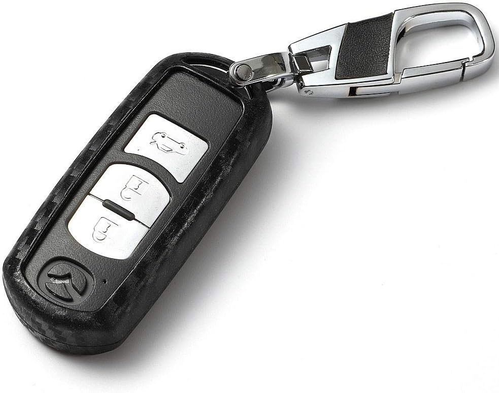 QinLing Carbon Fiber Pattern Silicone fob Key Case for Mazda Accessories Keychain fit MX-5 2 3 5 6 CX-3 CX-5 CX-9 Key Chain Cover Holder Shell Bag