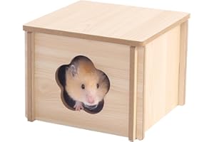 tafit Natural Wooden Hamster Hideout House, Small Animals Habitat Hut for Syrian Hamster, Dwarf Hamster, Gerbils, Hedgehogs, Rats, Mice, Lemmings, Small Pets (1-Room)
