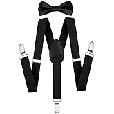 Mealah Classic Kids-Adjustable-Suspenders-Bowtie Set - Black Suspenders & Bow Tie Set for Boys & Girls(2-10 year)