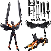 masijssa T13 3D Action Figures Set Titan 13 Action Figure Dummy 3D Printed Robo Multi-Jointed Movable Toy with Full Articulation for Collectors Desktop (Assembly Completed Black Orange Figure + Dog)