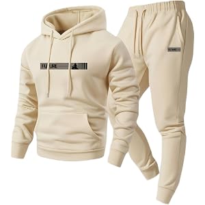 Shiketong Men Tracksuit Cool Lounge Casual Hooded Sweatshirt and Joggers Set for Vacation Gym Home