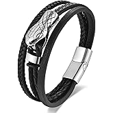 BIYONGDE Mens Gothic Animal Leather Bracelet, Multi-Strand Braided Black Leather with Silver Stainless Steel Snake Head Adornment, Punk Rock Style