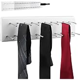 Pull Out Tie Rack for Closet, Wood Sliding Belt Rack with 21 Tie Hanger | Side Mounted Slide Out Tie Rack Belt Hanger Rail Organizer Storage Scarf Holder for Ties Scarves Belts Shawls, White