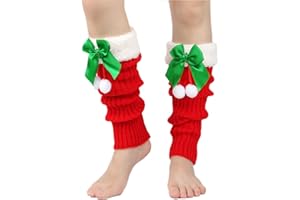 Christmas Fleece Trim Warm Leg Warmers Sweet Plush Balls Bows Knitted Boot Covers Festival Footless Socks For Women Knitted F