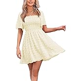 EXLURA Women's 2026 Summer Casual Square Neck Dresses Ruffle Short Sleeve Swiss Dot Flowy Mini Dress