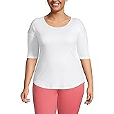 Lands' End Women's American-Grown Supima Micro Modal Elbow Sleeve Balletneck Curved Hem Top