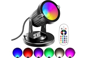 FZWLE LED Spot Lights Indoor,RGBW Color Changing Up Light Indoor Remote Control Plant Spotlight Decorative Lights Plug 6 FT Cord with Floor Foot Switch (1 Pack with Base and Stake)