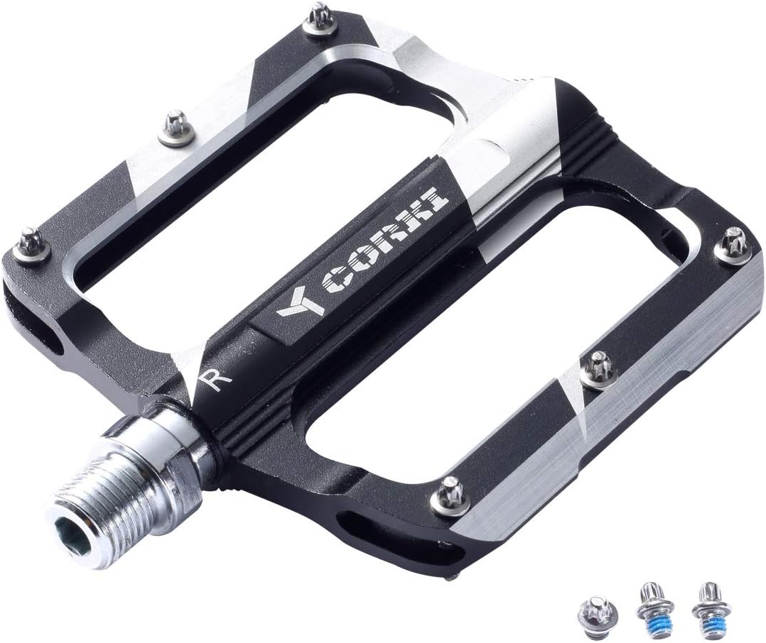 corki Flat Mountain Bike Pedals,Lightweight MTB Pedals, Wide Platform Pedals 9/16 Aluminium Alloy