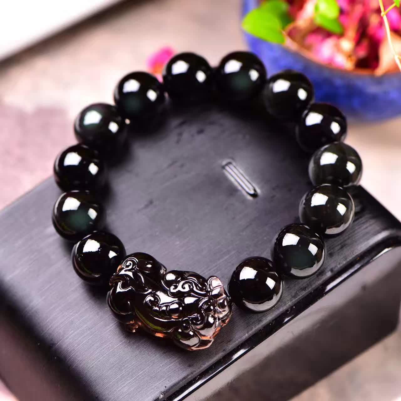 YZWD Stretch Bracelet Obsidian Bracelet Natural Crystal Crystal Therapy Adjustable Bracelet Fashion Men's and Women's Single-Circle Hand String