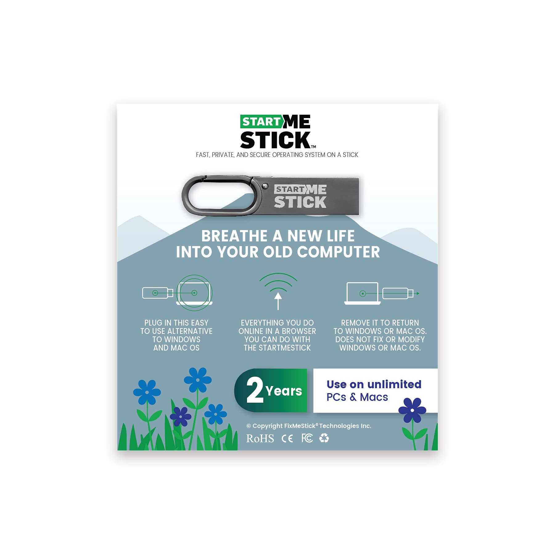FixMeStick StartMeStick - Revive Old Computers, Plug-in Operating System, Unlimited Use on Unlimited PCs and Macs for 2 Years