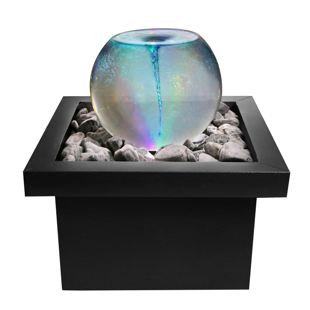 Primrose 52cm Orb Water Feature Vortex Outdoor Whirlpool with Multicolour LED Lights & Square Basin
