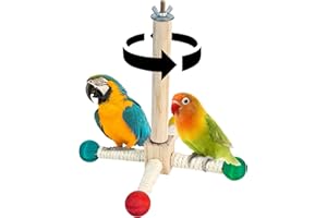 Fidqiog Bird Perch Interactive Budgie Toys, 360° Smooth Spinning Wooden Rotating Stand Toys for Parrot Cage, Bird Cage Access