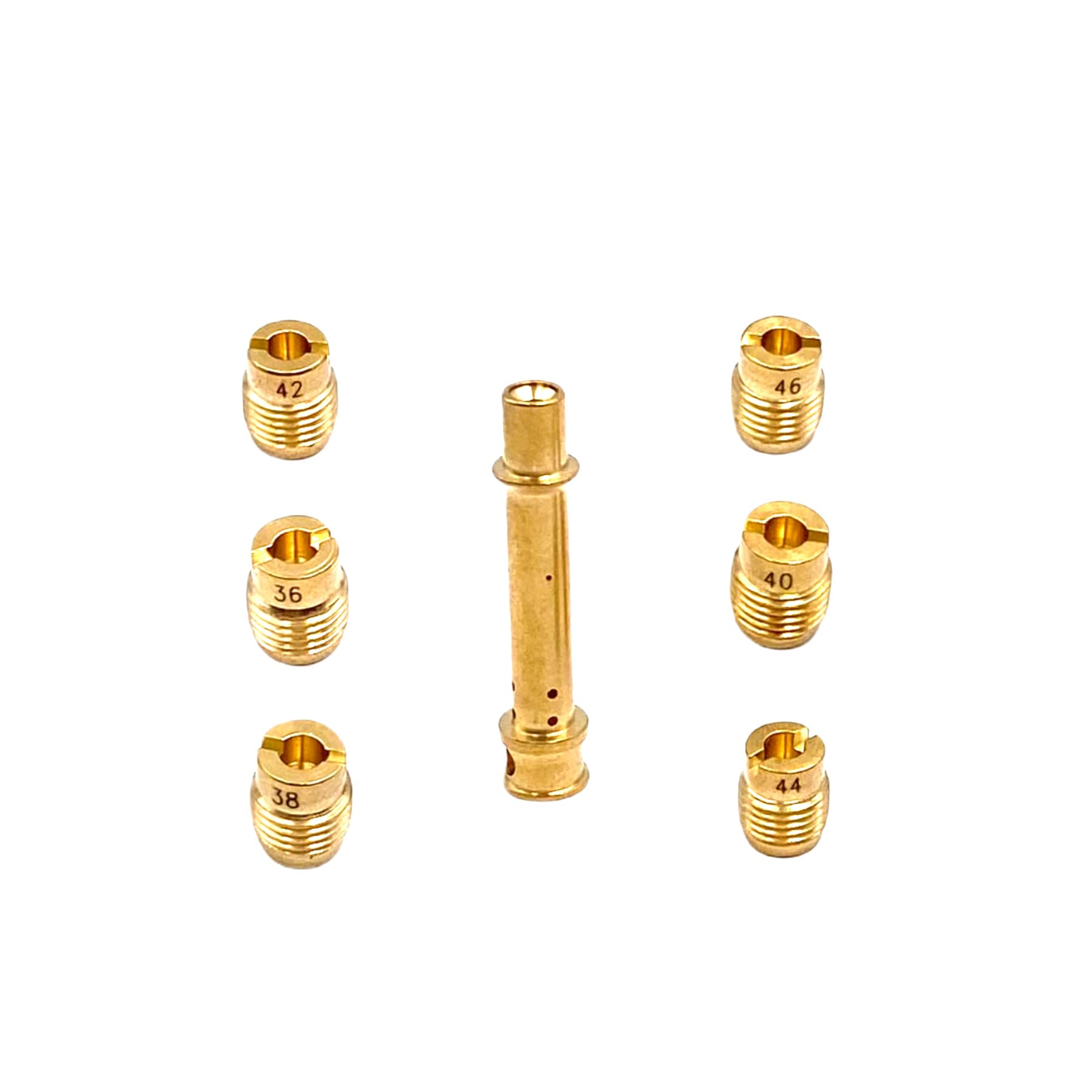 Photo 1 of 1 Set Carburetor Main Jet Kit, 1pcs Emulsion Tube with 6pcs Main Jet 36 38 40 42 44 46 Compatible with Honda GX160 GX200 GX270 GX390 Predator Coleman 196cc 212cc 224cc 301cc 420cc