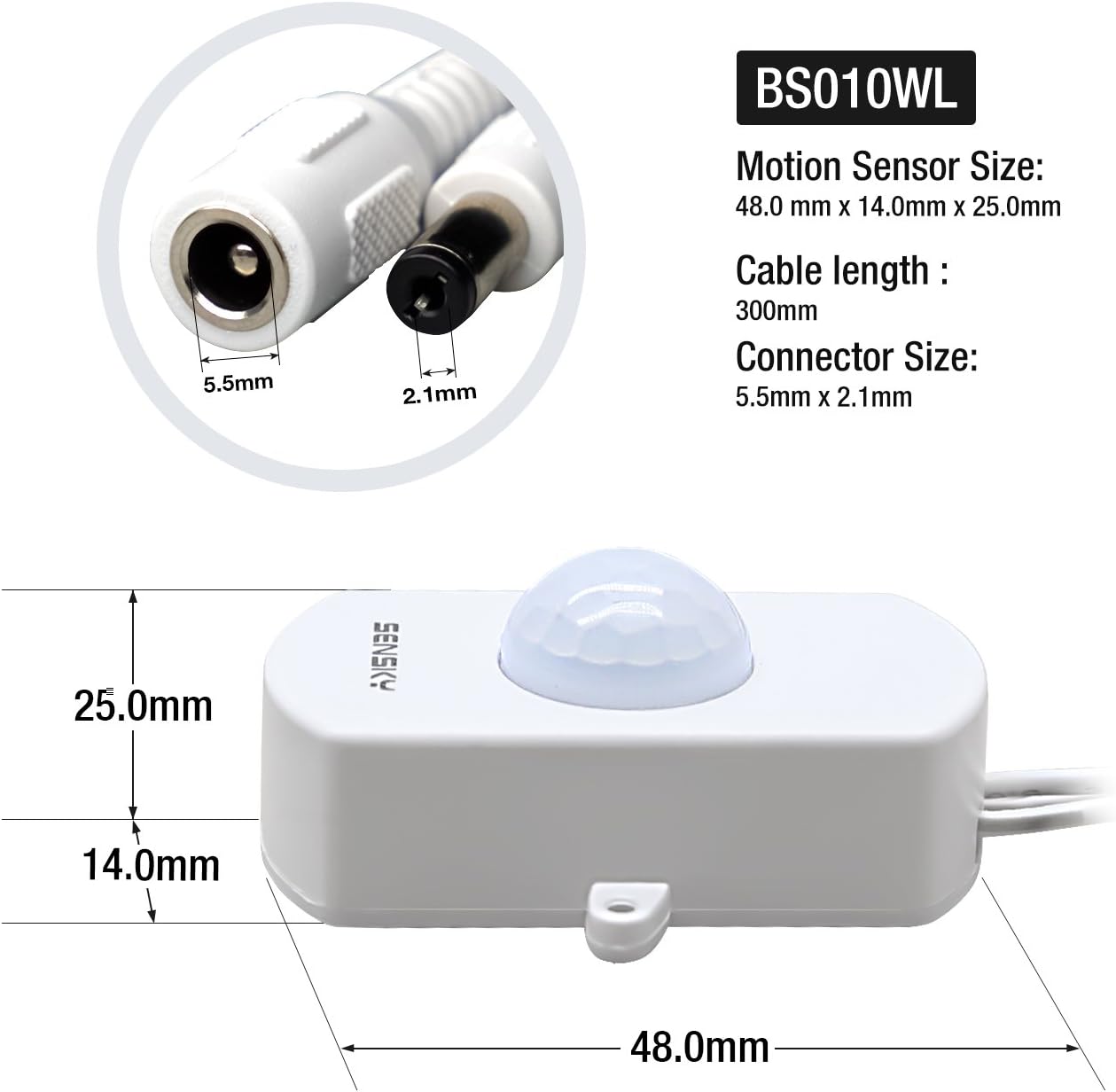 Sensky BS010WL 12V-30V 3A PIR Motion Sensor Switch Distance Time Lux Adjustable Light Sensor Switch(White, with Light Sensor) - Image 3