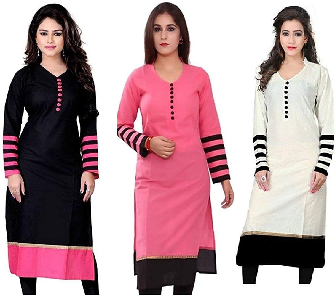 Semi Stichead Cotton Pack of 3 Kurtis Combo