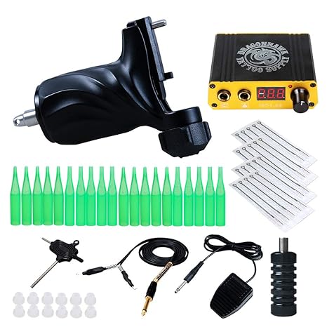 Dragonhawk Tattoo kit Rotary Machine Tattoo Gun Power Supply Needles for Tattoo Artist KT-335