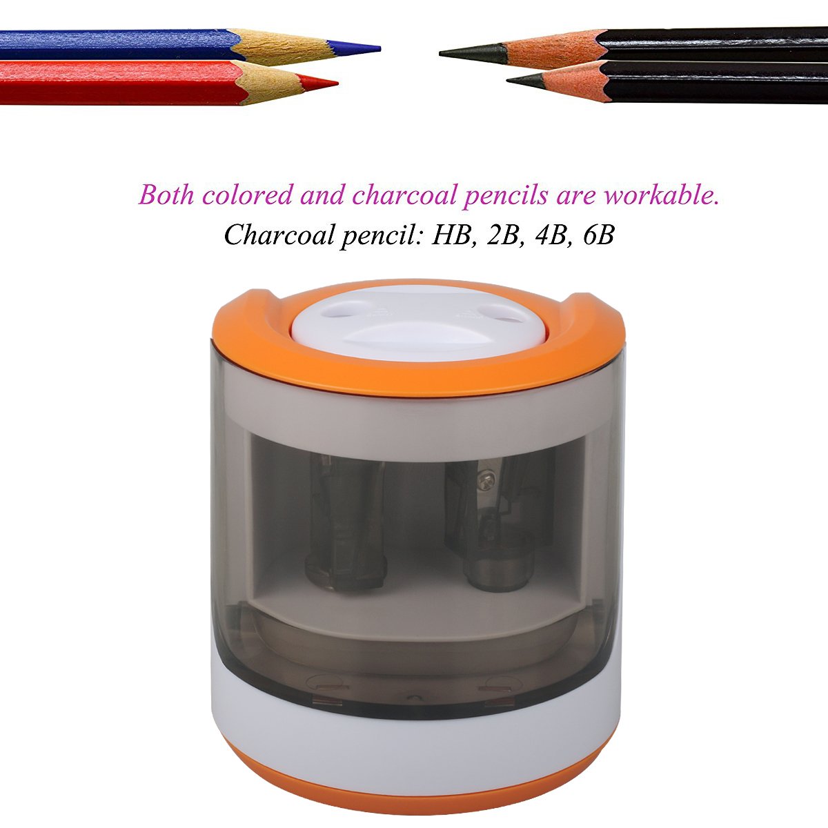 Electric Pencil Sharpeners with 2 Holes 6-8mm Both Power Cord and Battery Opreat for Colored Pencils