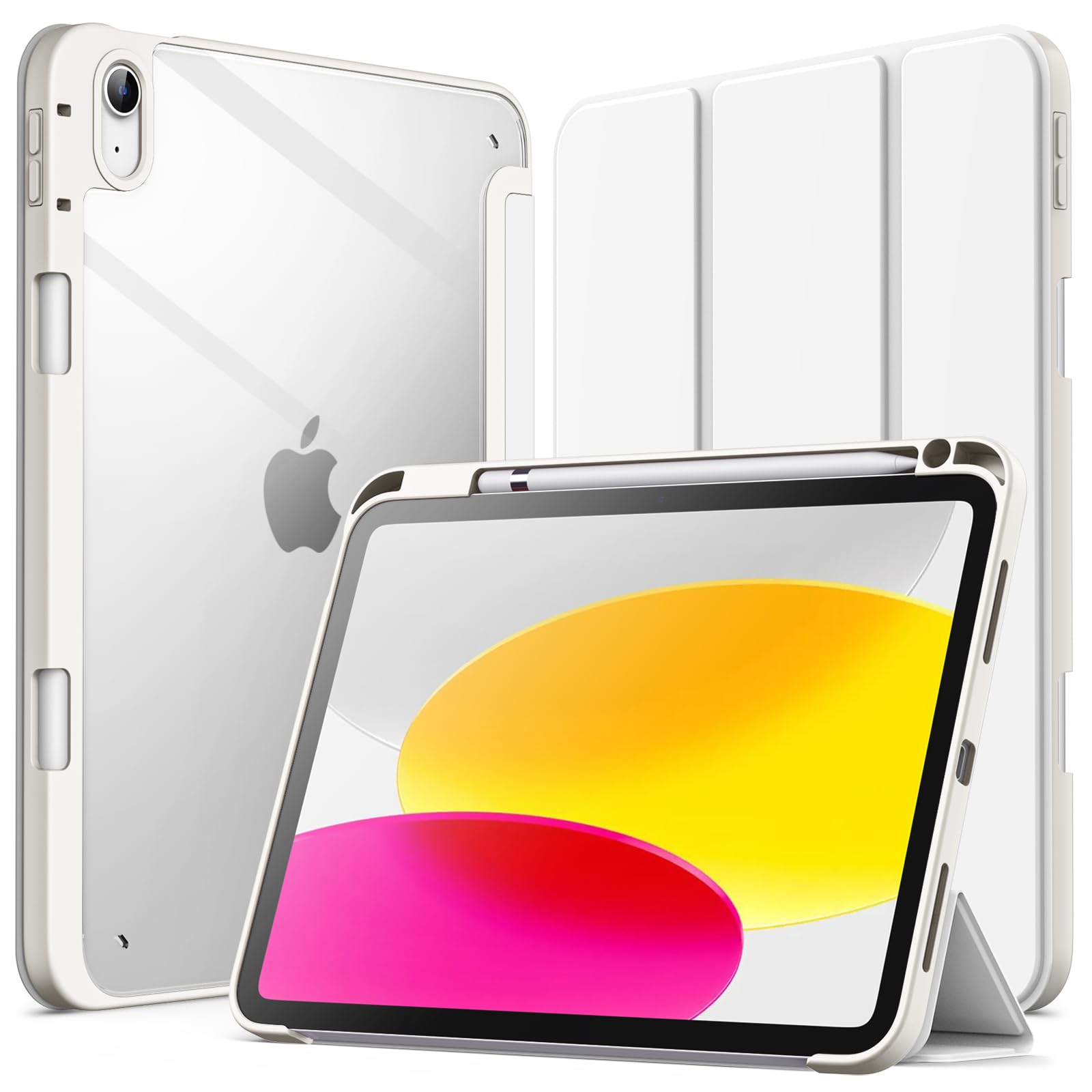 JETech Case for iPad (A16) 11th/10th Generation (2025/2022) with Pencil Holder, Clear Transparent Back Shell Slim Stand Shockproof Tablet Cover, Auto Wake/Sleep (White) — image 1