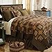 VHC Brands Tea Cabin Queen Quilt 94Wx94L Log Cabin Country Rustic Lodge Design, Moss Green and Deep Red