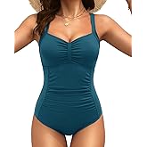 Tempt Me Women Ruched Slimming One Piece Swimsuits Tummy Control Vintage Bathing Suits