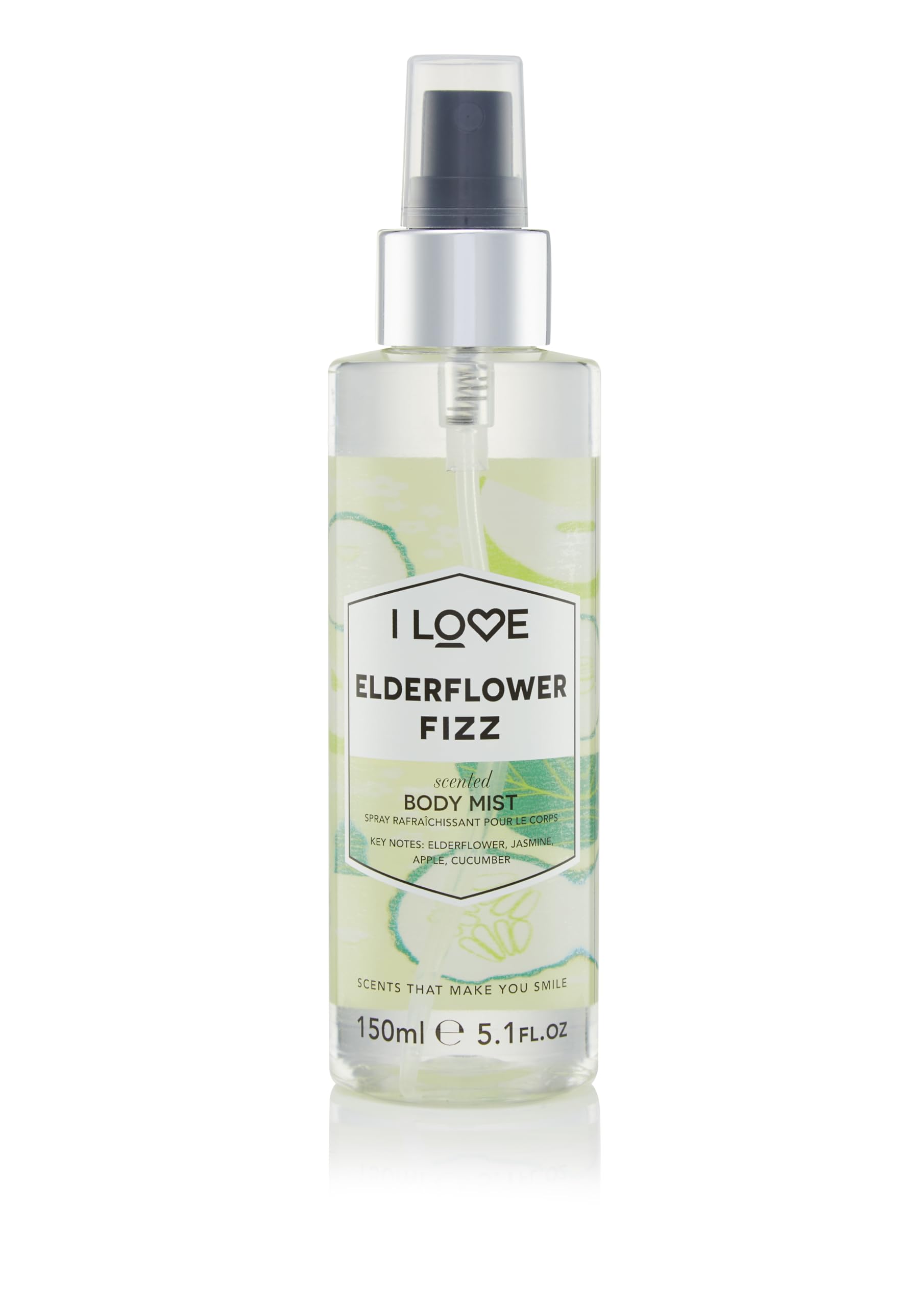 I Love Elderflower Fizz Scented Body Mist, Formulated With Natural Fruit Extracts Which Offer a Burst of Fragrance, FastDrying Refreshment Throughout the Day, VeganFriendly 150ml