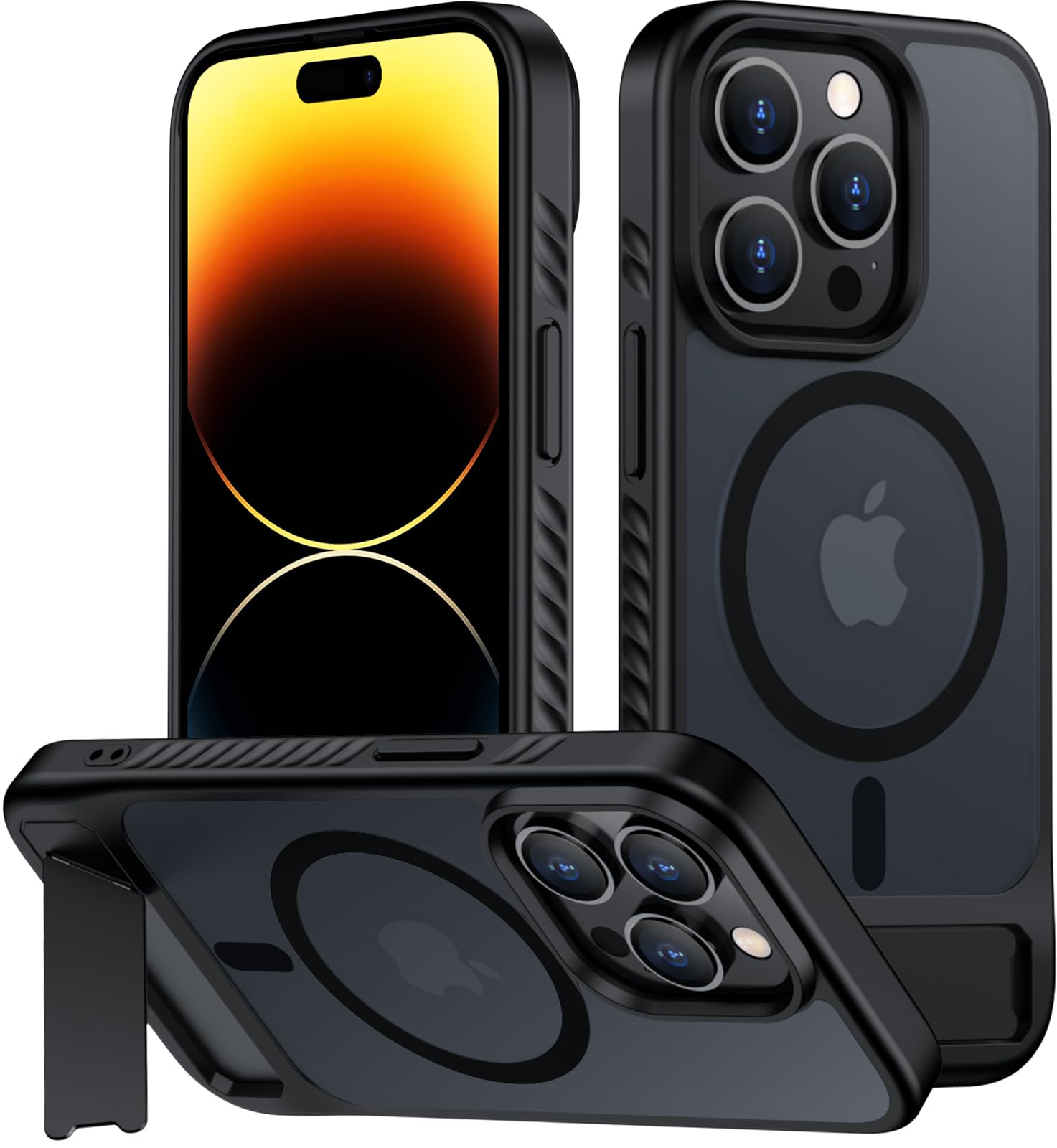 hitfine for iPhone 14 Pro Max Case with Kickstand,[Compatible with Magsafe] Slim Translucent Matte Military-Grade Protection & Anti-Yellowing,Magnetic Phone Case for iPhone 14 Pro Max,Black
