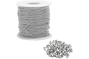 Stainless Steel Ball Bead Chains with 50 Pcs Matching Connectors Bead Chain Necklace 2.4mm Diameter Beaded Roller Chain Silve