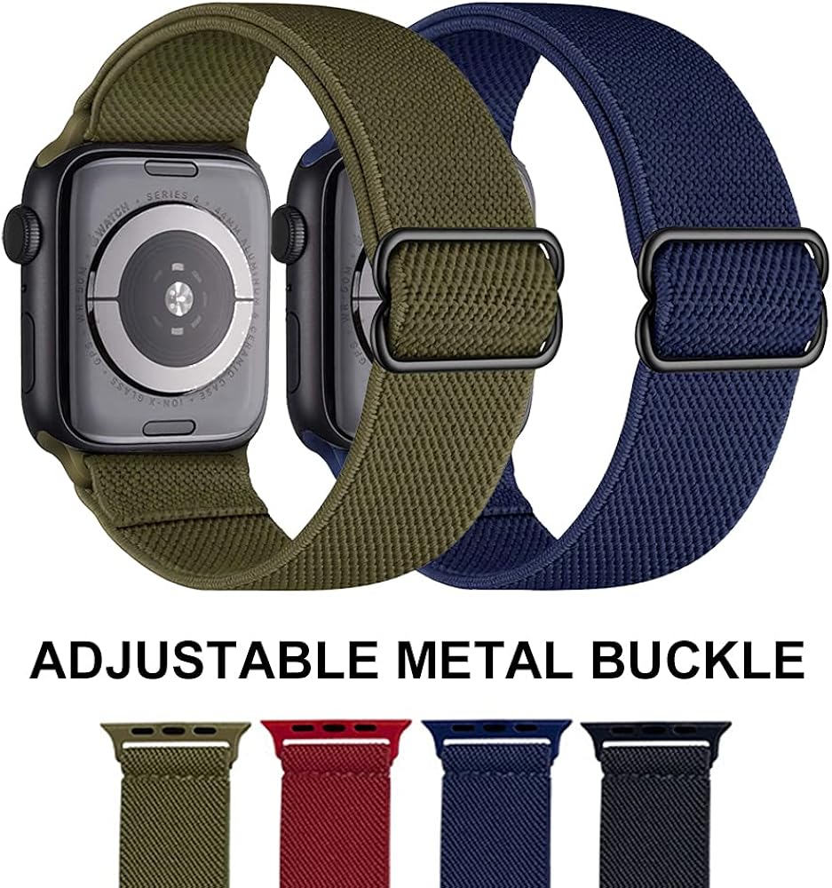 DoloSun Stretchy Nylon Solo Loop Bands Compatible with Apple Watch 38mm 40mm, Adjustable Stretch Braided Sport Elastics Women Men Strap for iWatch Series 6/5/4/3/2/1 SE (Black-42/44MM): Clothing