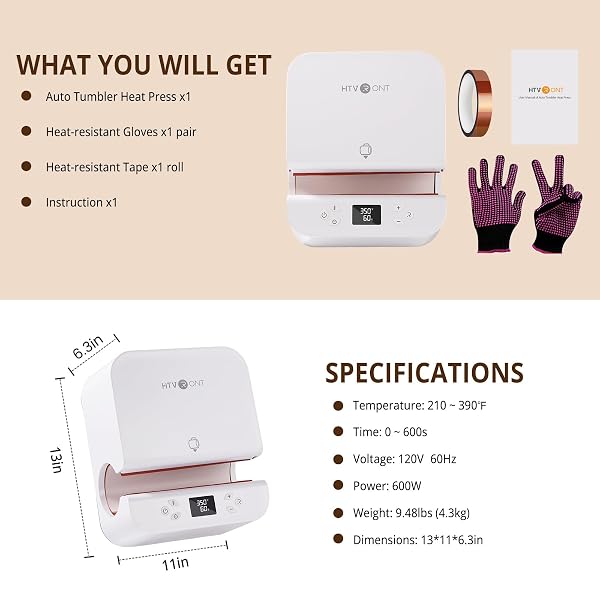 HTVRONT AUTO TUMBLER HEAT PRESS MACHINE – MUG HEAT PRESS HEAT UP FAST & EVEN, PROFESSIONAL TUMBLER PRESS HIGH-SECURITY FOR 2.9″-3.2″ SUBLIMATION TUMBLERS, CUPS, GLASSES AND MUGS, WHITE