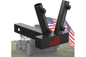 Boslla Hitch Mount Dual Flag Pole Holder Universal for Standard 2 inch Hitch Receivers - Compatible with Jeep, Truck, SUV, RV, Pickup, Camper Trailer, with Anti-Wobble Screw