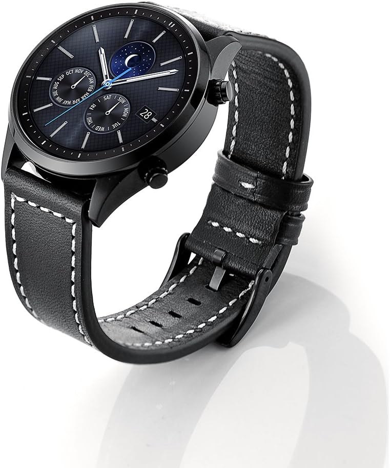 Fwheel Compatible with Samsung Gear S3 Classic/Frontier Smart Watch Band,Genuine Leather Strap Replacement Buckle Strap Wrist Band (Wrinkle Black)
