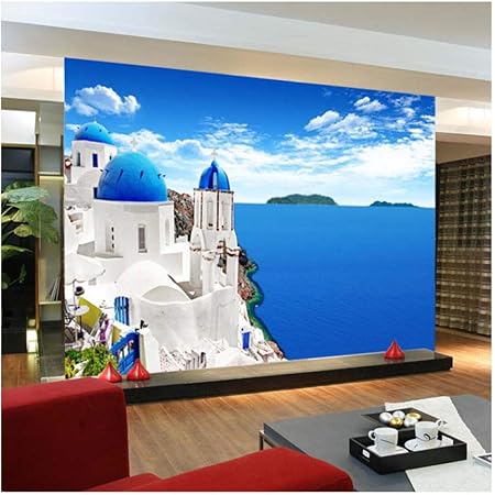 Peintures Murales 3d Bleu Mer Egee Papier Peint Photo Santorini Papier Peint Paysage Naturel Personnalise Mur Mural Giant Art Decor Chambre Chambre Chambre D Enfant 400cmx280cm Amazon Fr Bricolage