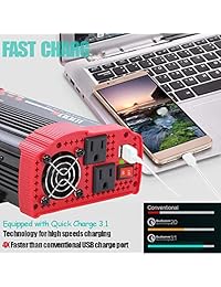 Inversor de alimentación para coche, 12 V CC a 110 V CA, adaptador de cargador para coche con doble puerto USB de 3,1 A y salidas de CA, carga rápida para RV, camping, emergencia