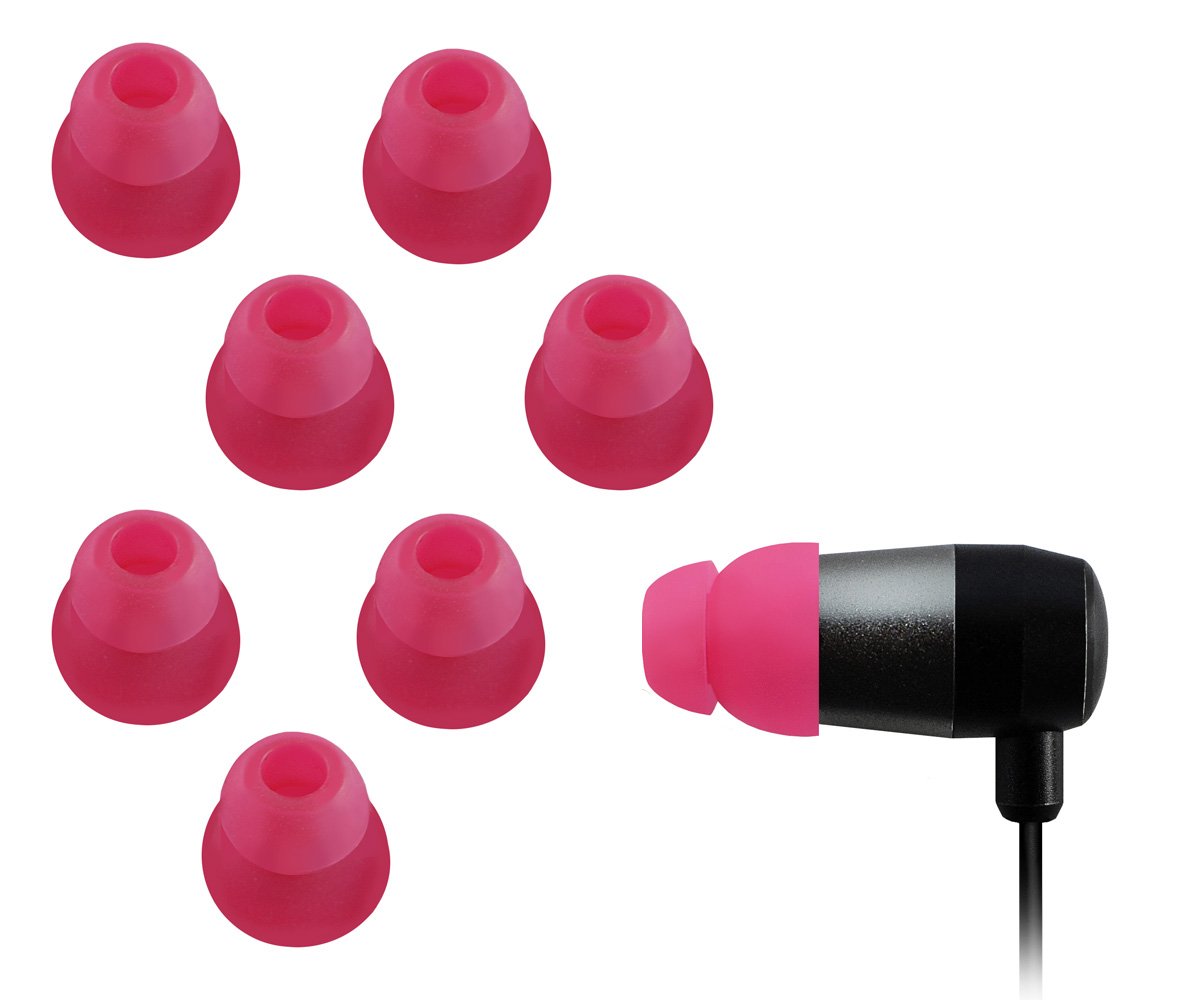 Xcessor Dual Flange Conical Replacement Silicone Earbuds 4 Pairs (Set of 8 Pieces). Compatible With Most in Ear Headphone Brands. Size: MEDIUM. Color: Blue (Hot Pink)