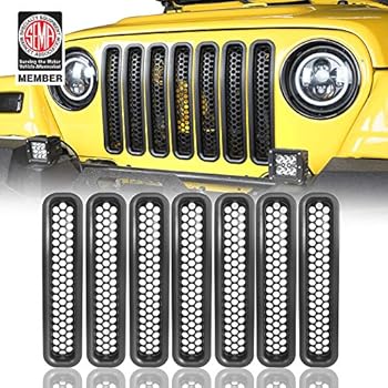 Hooke Road Black Front Grille Clip-in Mesh Inserts for 1997-2006 Jeep Wrangler TJ & Unlimited (Pack of 7)