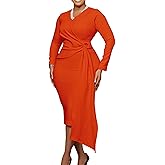YUNZSXJY Women's Bodycon Pencil Dress for Cocktail Party Long Sleeve Elegant Midi Dresses Fitted Vintage Church Dresses