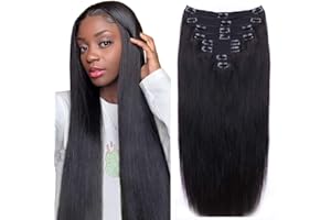 CANARYFLY Straight Human Hair Clip in Hair Extensions for Black Women 100% Unprocessed Full Head Brazilian Virgin Hair Natural Black Color,8/Pcs with 18Clips,120 Gram (18inch, Straight hair)