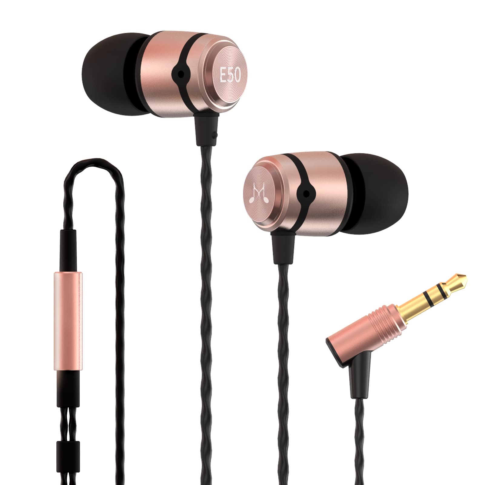 Soundmagic E50 Wired Earbuds No Microphone in Ear Monitor HiFi Earphones Noise Isolating Headphones Comfortable Fit Black Gold