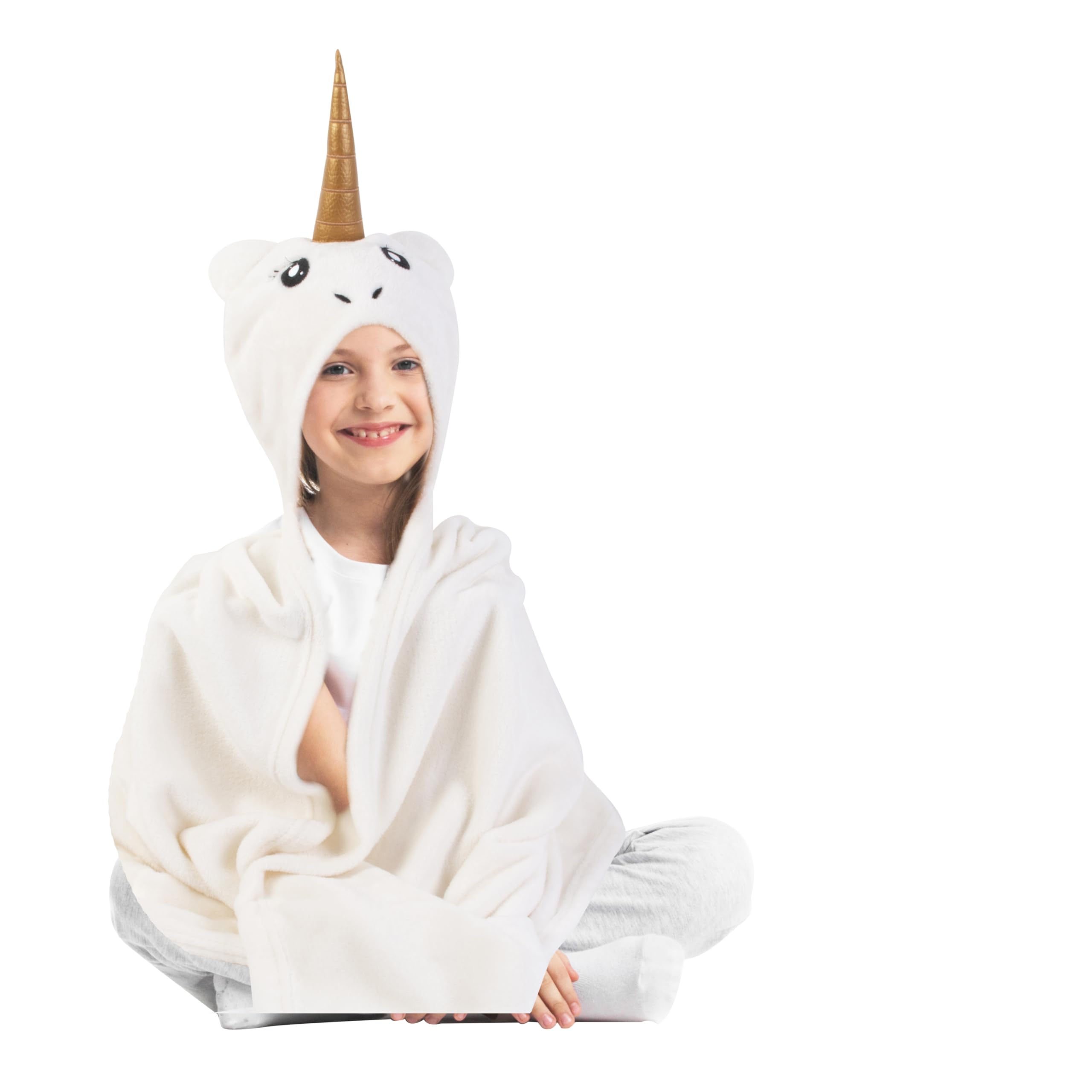 Hello Kids Children's Blanket Unicorn Blanket 90 x 110 cm with Hood Unicorn Head Very Soft White