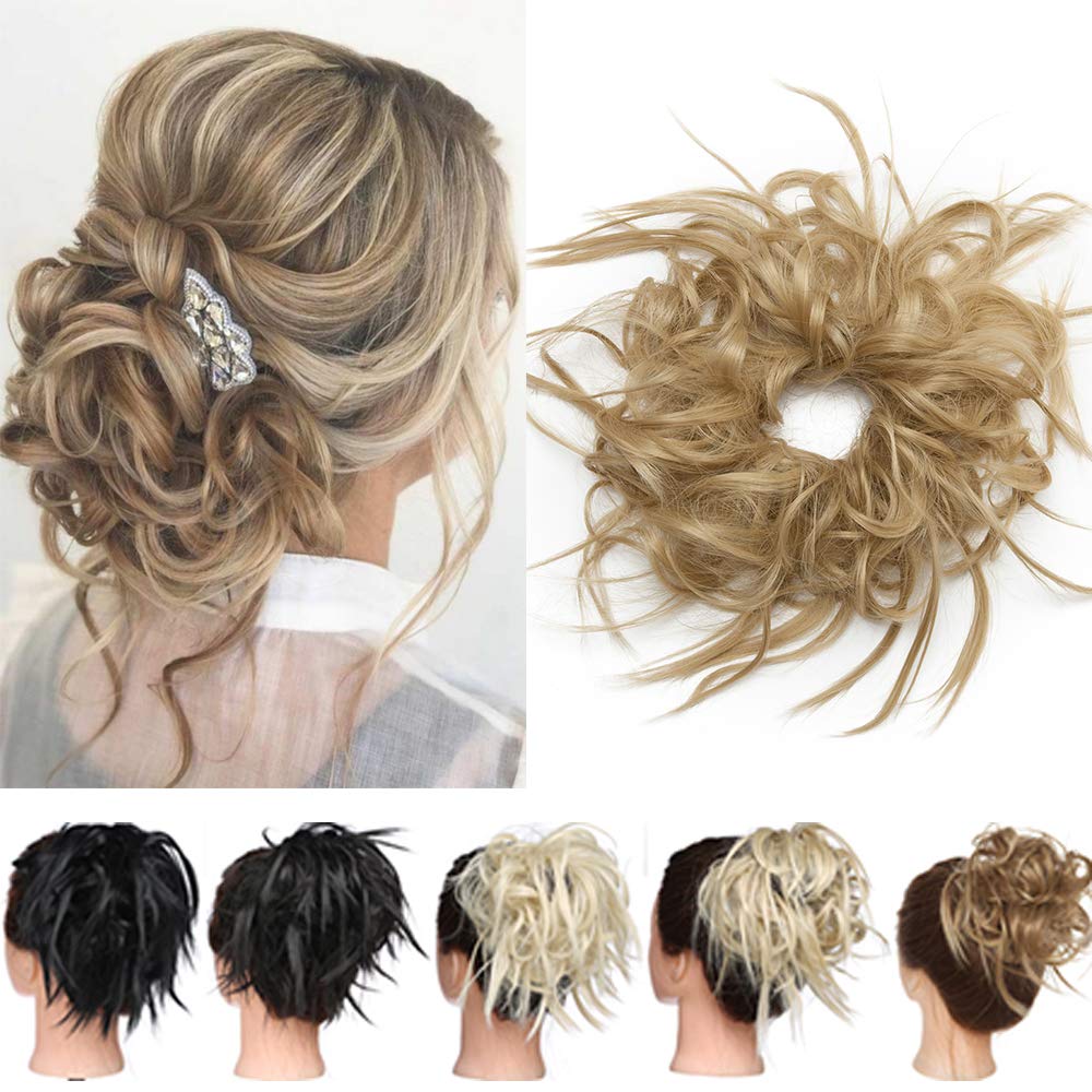 【45g】Tousled Updo Messy Hair Bun Hairpiece Synthetic Hair Extensions Scrunchie Scrunchy Ponytail Hair Acessory [Ash Blond] — image 1