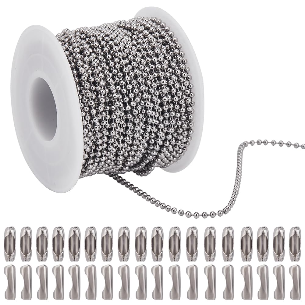 SOFPLATE 20M Silver Ball Chains Bulk Bead Chain Link Stainless Steel Ball Chain Connectors Clasps Roll Long Round Ball Bead Chains for Jewellery Making Kits Necklace Bracelet Supplies DIY Craft
