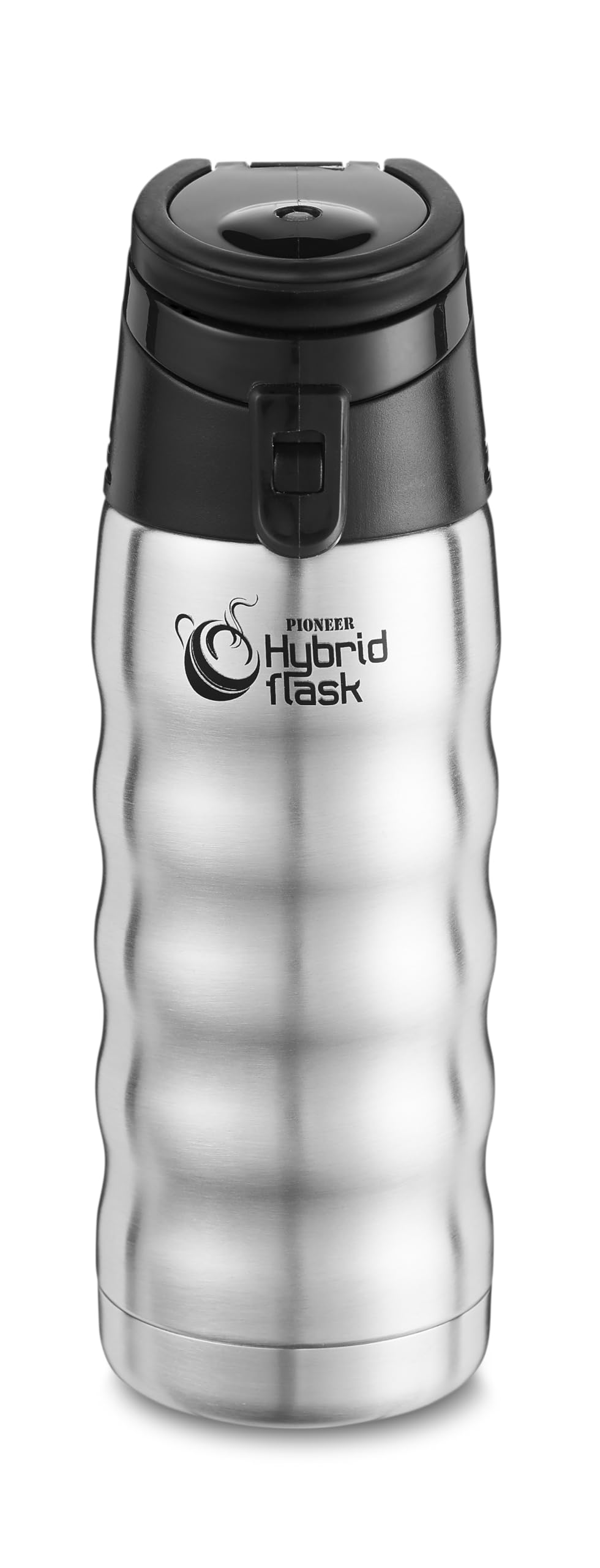 Pioneer Double-Wall Vacuum Flask Hot And Cold Drink Bottle with Sports and Travel Lid 480ml 0.48L, Stainless Steel, Silver