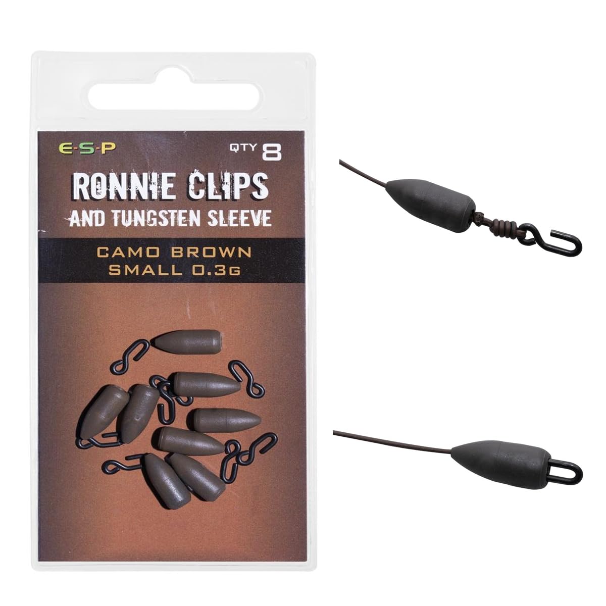 Drennan ESP Ronnie Clips And Tungsten Sleeve Camo Brown Qty 8 (Small)
