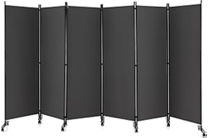 GOFLAME 6 Panel Folding Room Divider, 6FT Rolling Privacy Screen with Lockable Wheels, Portable Room Partition Screen, Freestanding Wall Divider and Separator for Home Office, Grey