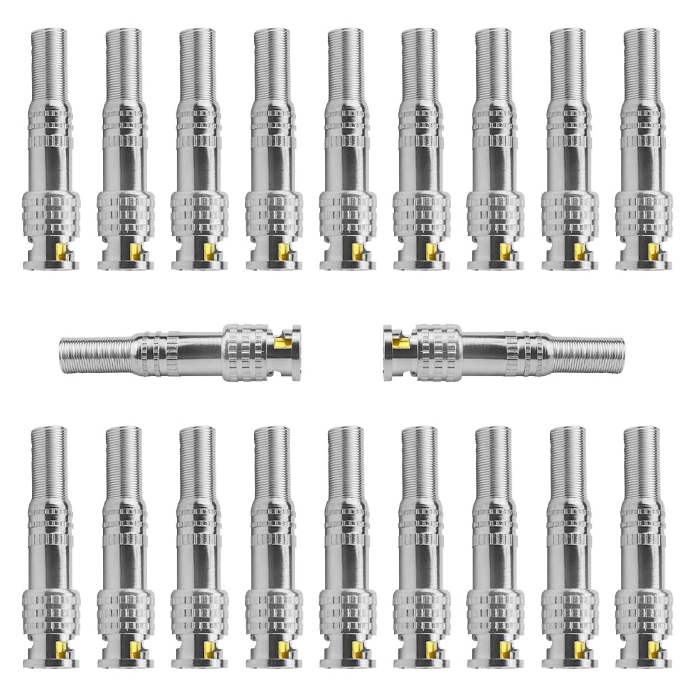 WMYCONGCONG 20 PCS BNC Male Coaxial Connectors RG59 RG6 Coaxial Terminal Screw On Brass Connector for CCTV Security Video Surveillance Camera Use