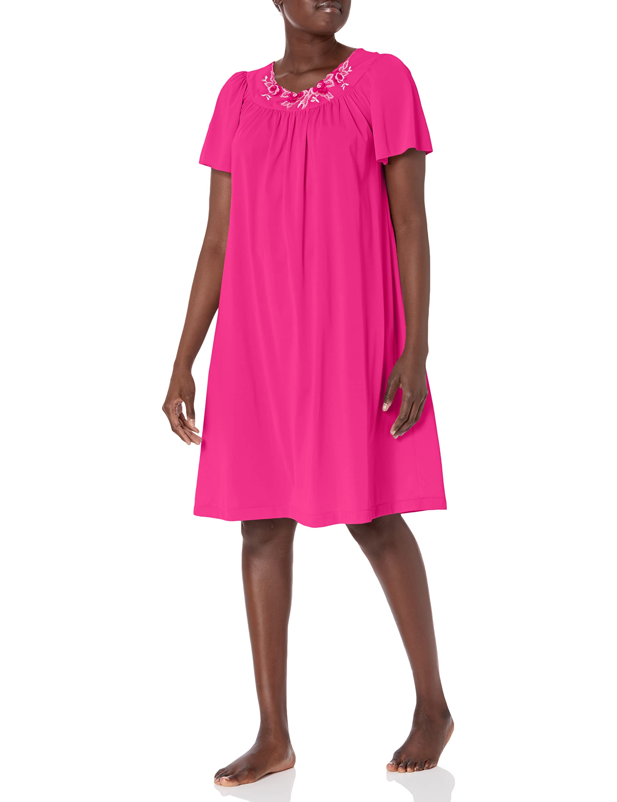 Shadowline Women's Petals 40 Inch Short Flutter Sleeve Waltz Gown, Raspberry, 3X Image