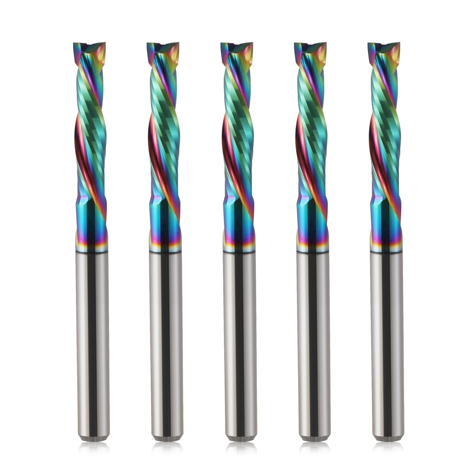 Trvoxviq 5 PCS Spiral Router Bits 2 Flutes CNC End Mill, 1/8'' (3.175mm) Shank Up Down Cut Compression Bit with DLC Coating, Tungsten Steel CNC Bit Milling Cutter Tools for Wood(3.175X15mm)