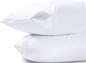 Utopia Bedding Waterproof Zippered Pillow Encasement Jersey Fabric 20 x 28 Inches (White, Queen)