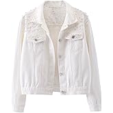 Kedera Women Oversized Denim Jacket Embroidered Pearls Beading Jeans Coat